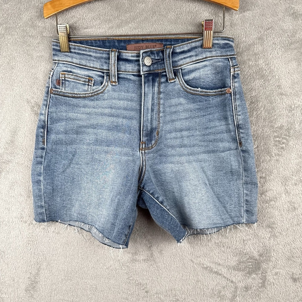 Judy Blue Jean Shorts Womens S Light Denim High-Rise Cut Off Stretch 5" Inseam